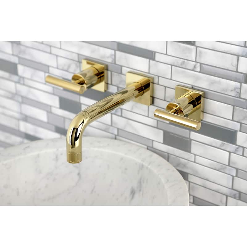 Manhattan Two-Handle 3-Hole Wall Mount Bathroom Faucet - Polished Brass