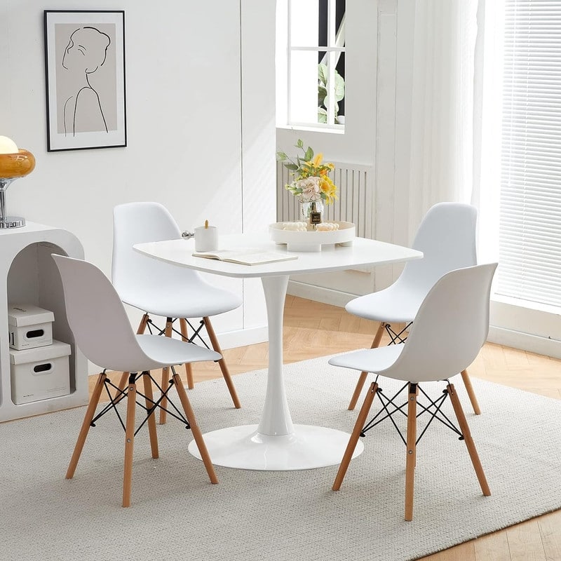 31.5" Modern Kitchen Dining Table for 2-4 Persons, Square Dinner Table, Leisure Table with Metal Pedestal Base