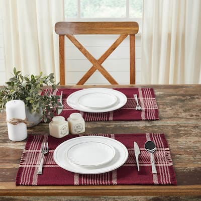 Eston Burgundy Tan Plaid Placemat Set of 2 13x19