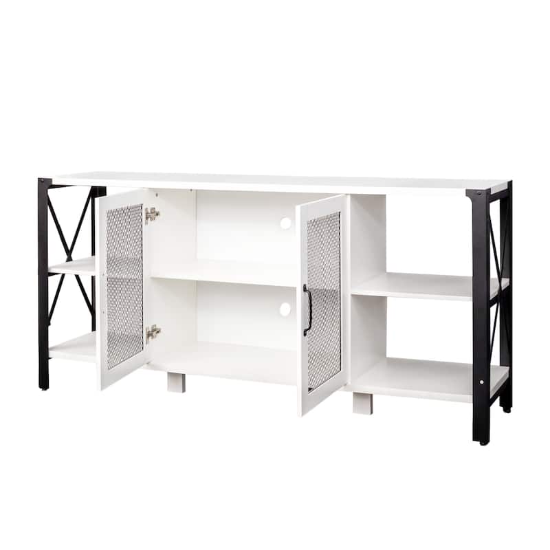 White Farmhouse Style 70.87" TV Stand with Open Storage Design for TVs Up to 70"