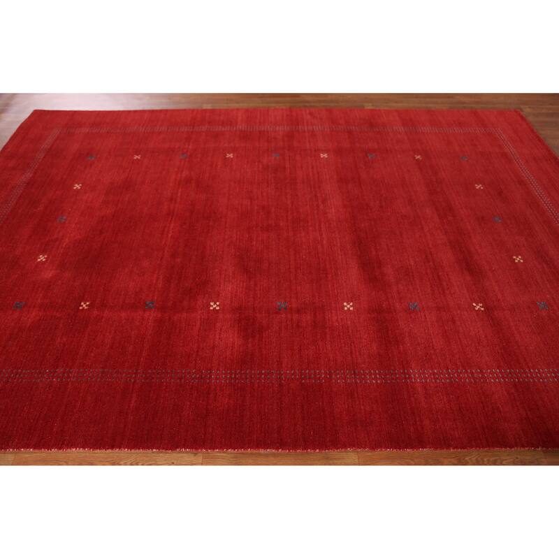 Hand Knotted Oriental 100% Wool Carpet Tribal Tribal Red Gabbeh Area Rug - 9' 10'' X 6' 9''