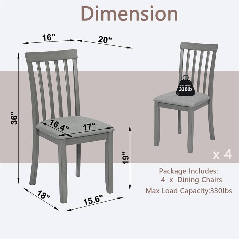 Wooden Dining Chairs,Kitchen Chair with Padded Seat,Side Chair,4 PCS - Grey