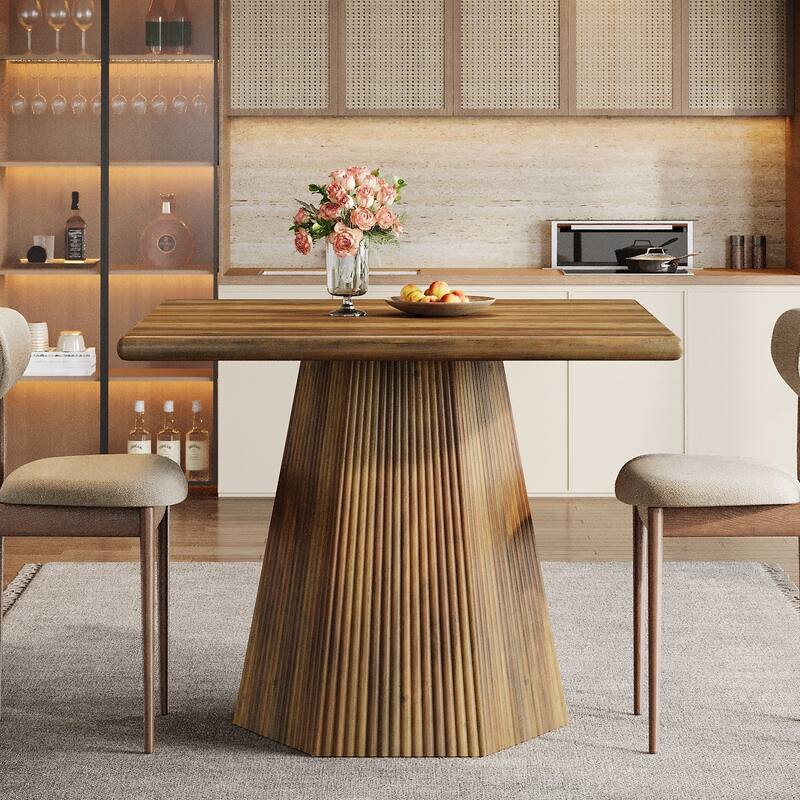 31.5 Square Dining Table Kitchen Table with Fluted Pedestal Base
