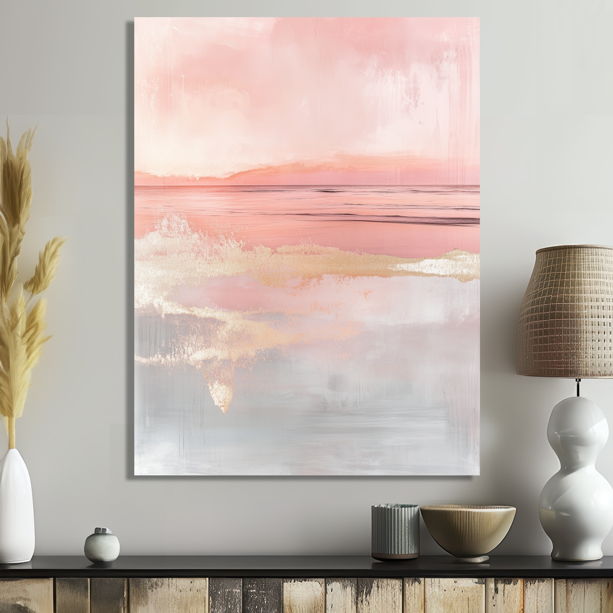 Designart Pink Summer Horizon Glow - Gold Coastal Canvas Wall Art