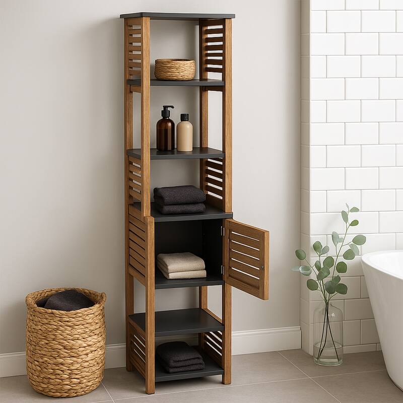 Tall Bathroom Storage Cabinet with Multiple Shelves and Vented Door - 15.3"L x 11.12"W x 67"H