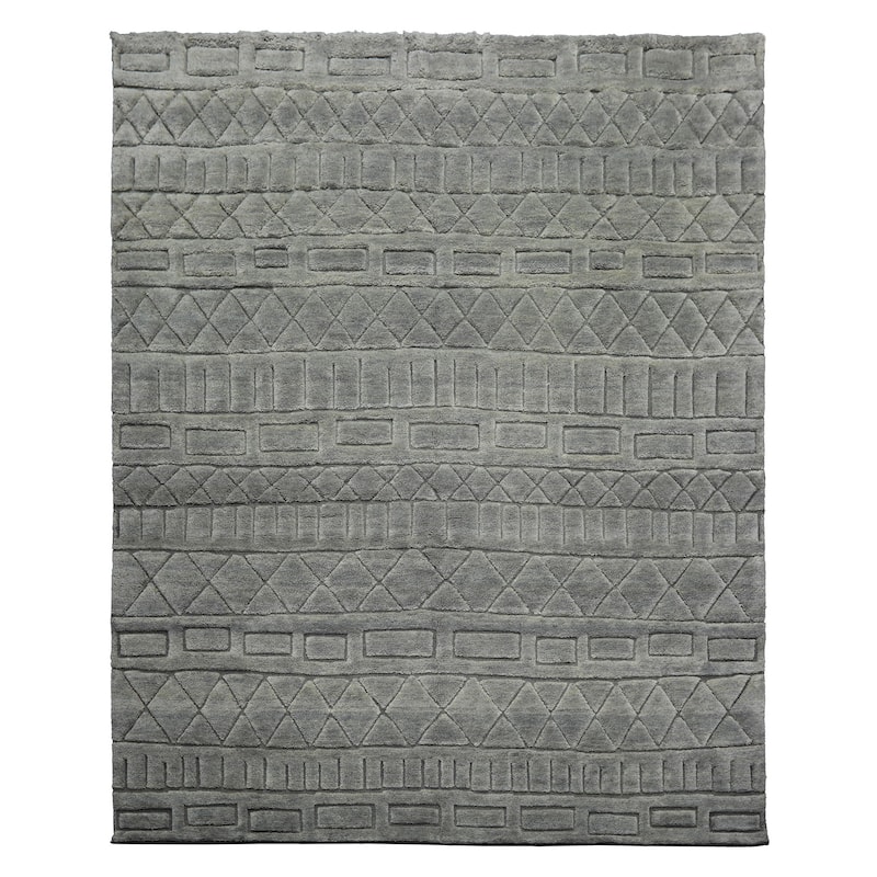 8x10 Tibetano Hand Knotted Wool Tone on Tone Modern & Contemporary Gray Rug - 8' x 10' - 8'  x 10'