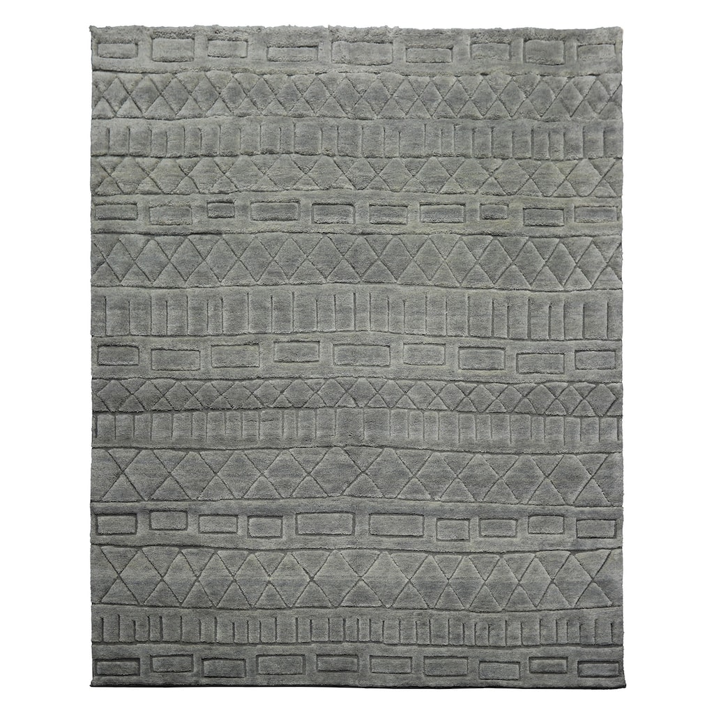 8x10 Tibetano Hand Knotted Wool Tone on Tone Modern & Contemporary Gray Rug - 8' x 10'