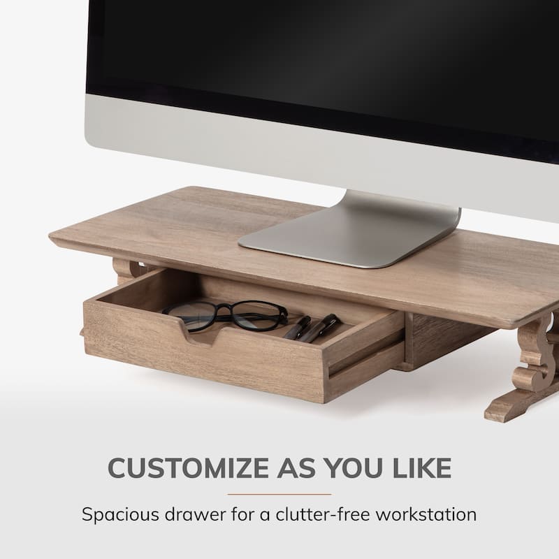 Jani Wood Monitor Stand Riser Desk - Ergonomic Design Stand, Desktop Organizer Table for Home, Office Workspace, Gaming Desk