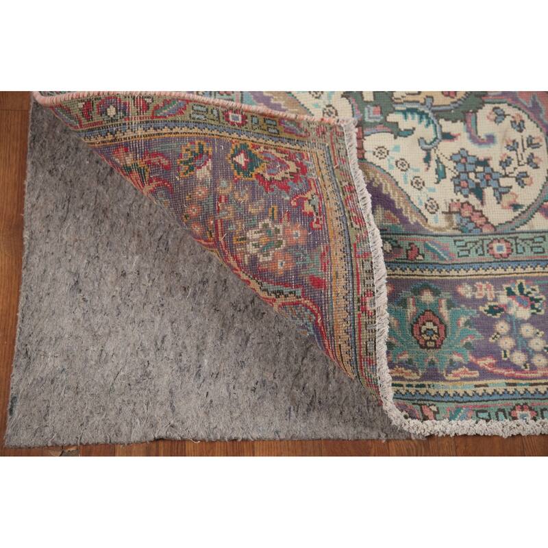 Hand Knotted Oriental 100% Wool Carpet Traditional Floral Pink Tabriz Area Rug - 9' 6'' X 6' 8''