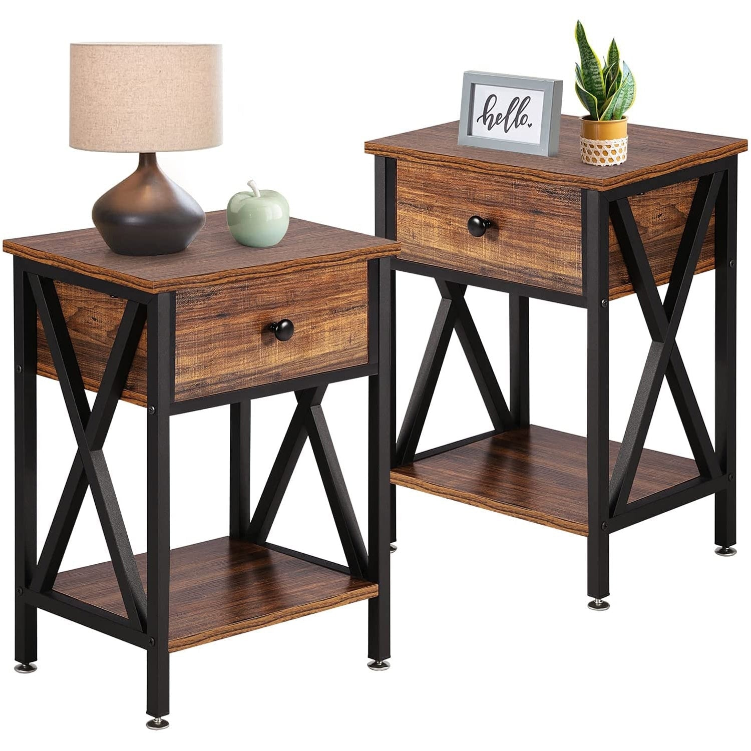 VECELO 1-Drawer Modern Nightstand with Storage Shelves(Set of 2)