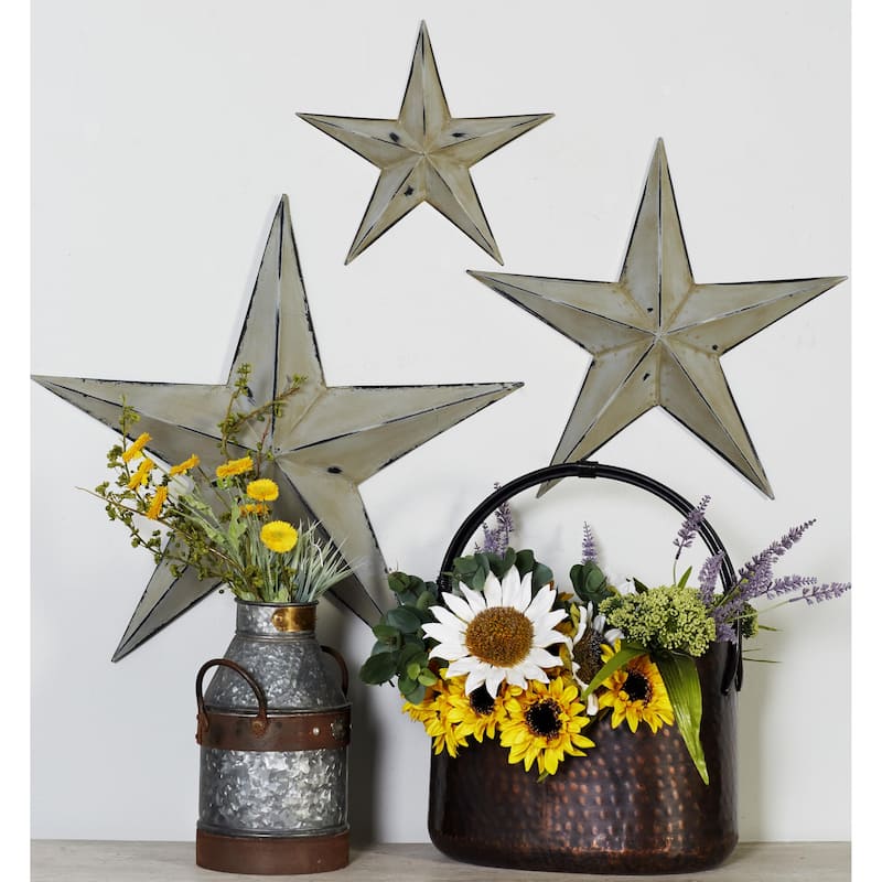 Metal Star Indoor Outdoor Home Wall Decor - Set of 3 Light Brown - Roche River Decor