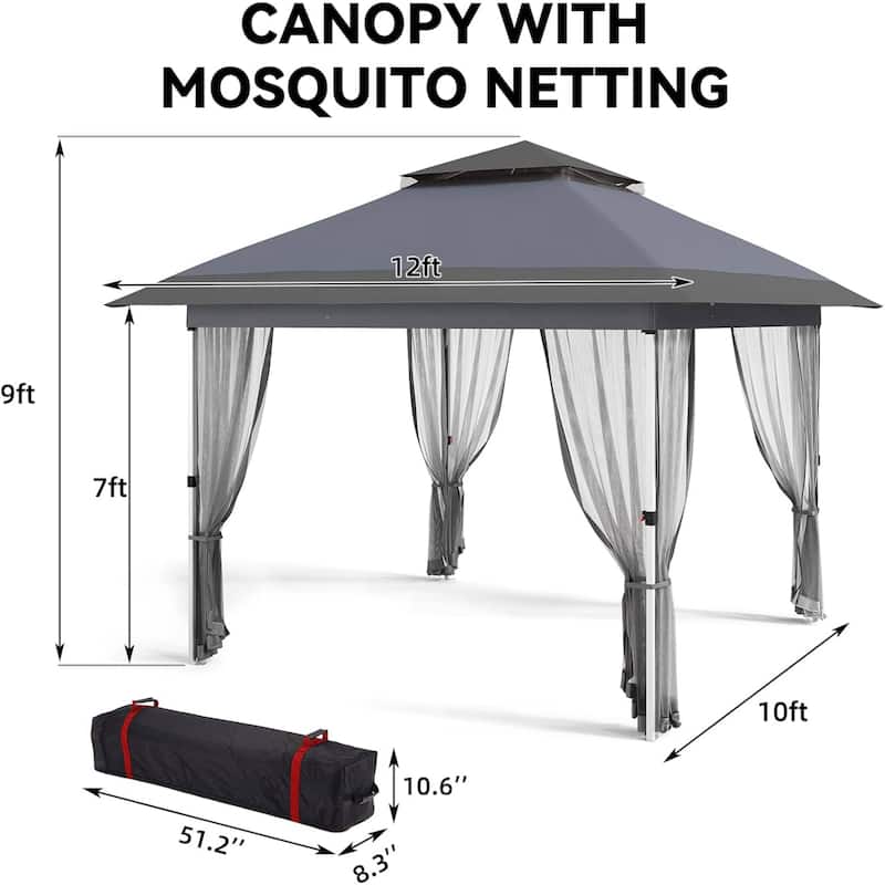 Modern Waterproof 12X12 Ft Instant Pop-Up Gazebo, All-Weather Canopy Tent for Patio, Garden, Backyard, Party - N/A