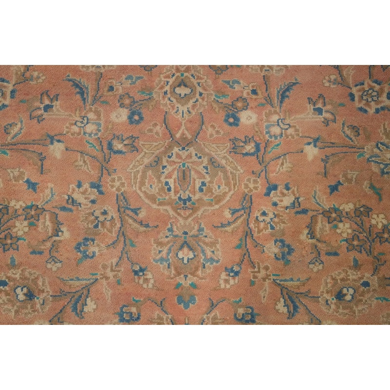 Hand Knotted Oriental 100% Wool Carpet Traditional Floral Pink Mashad Area Rug - 13' 1'' X 9' 8''