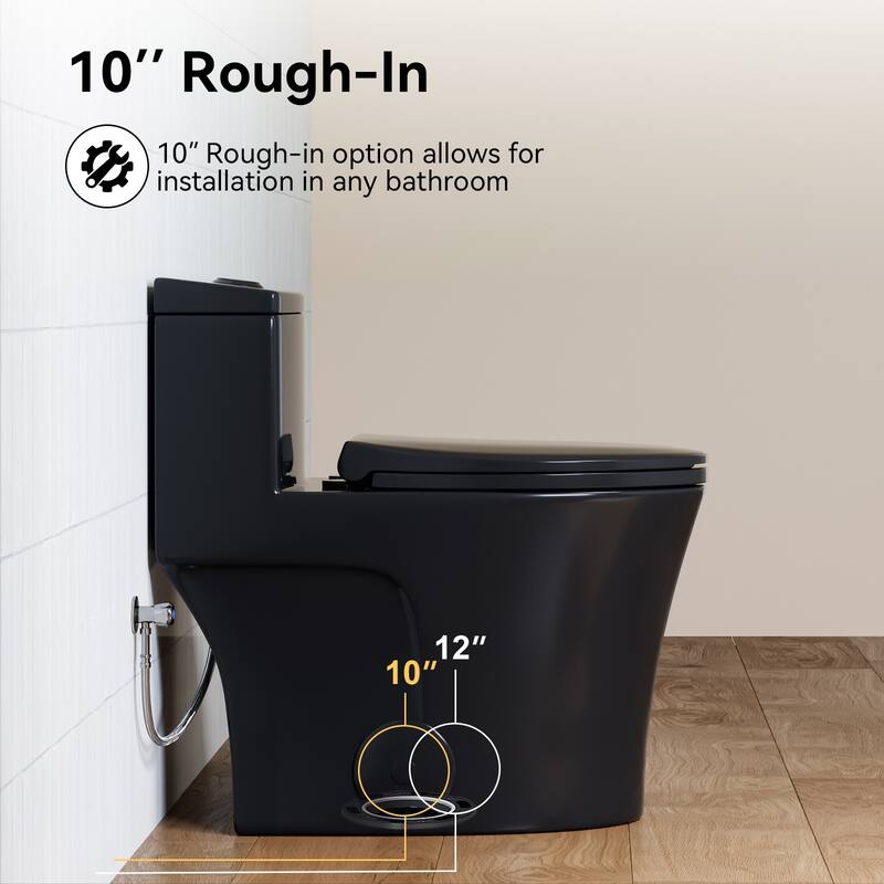 HOROW One Piece 0.8/1.28 GPF Dual Flush Elongated Matte Black Toilet with Soft Close Seat - N/A