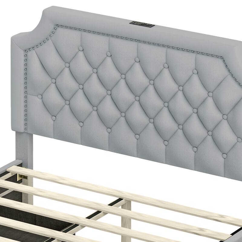 Moasis Velvet/Linen Upholstered Bedframe with Adjustable Headboard and 4 Storage Drawers