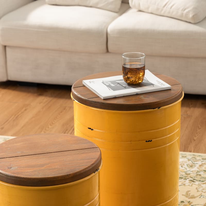 Glitzhome Set of 2 Industrial Farmhouse Outdoor Stool Storage Ottomans