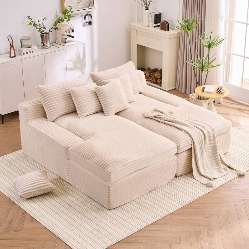 Oversized Corduroy Upholstered Chaise Lounge Sofa / Double Single Side Arm Sleeper Sofa Couch / Modular Recliner Sofa