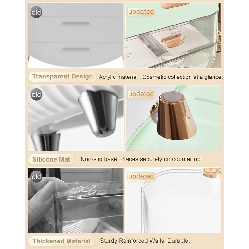 Makeup Skincare Holder Bathroom Counter Storage Box Cosmetic Display Cases - 11.7"D x 11.7"W x 15.6"H