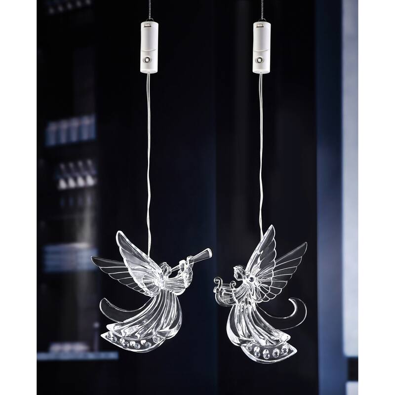 Diamond Cut Angel Hanging Christmas Ornaments 4.25" Clear Set of 2