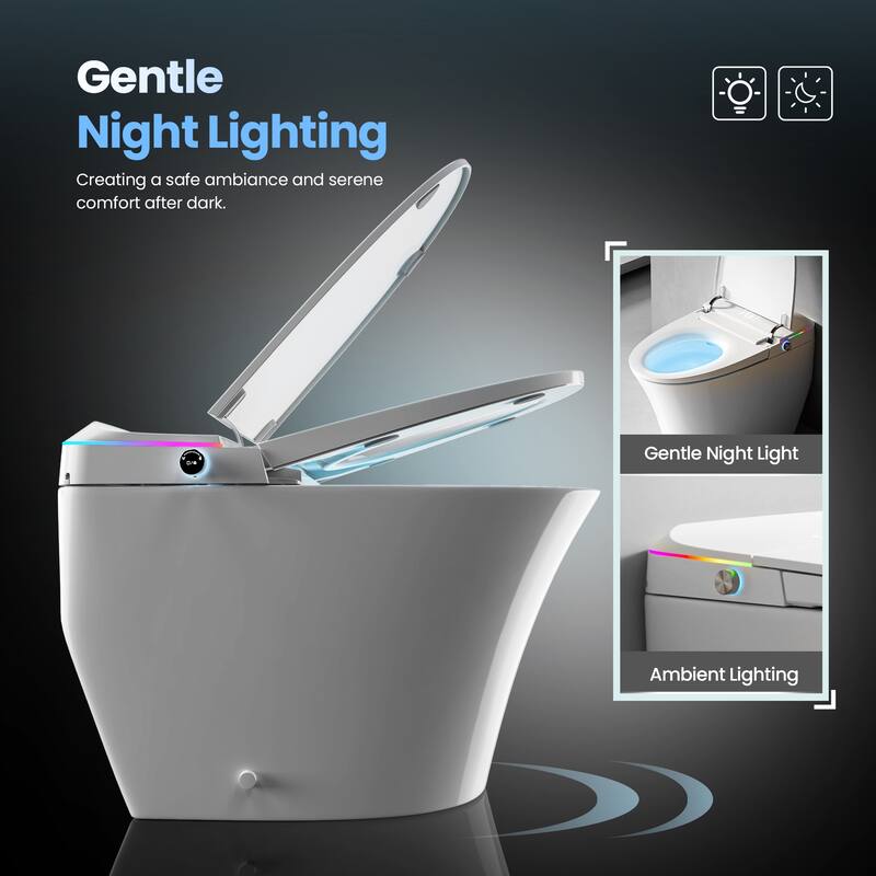 Zarautz Elongated Smart Bidet Toilet Combo with Clean Foam Shield Splash Proof,Heated Seat,Dryer & Foot/Men's flush recognition