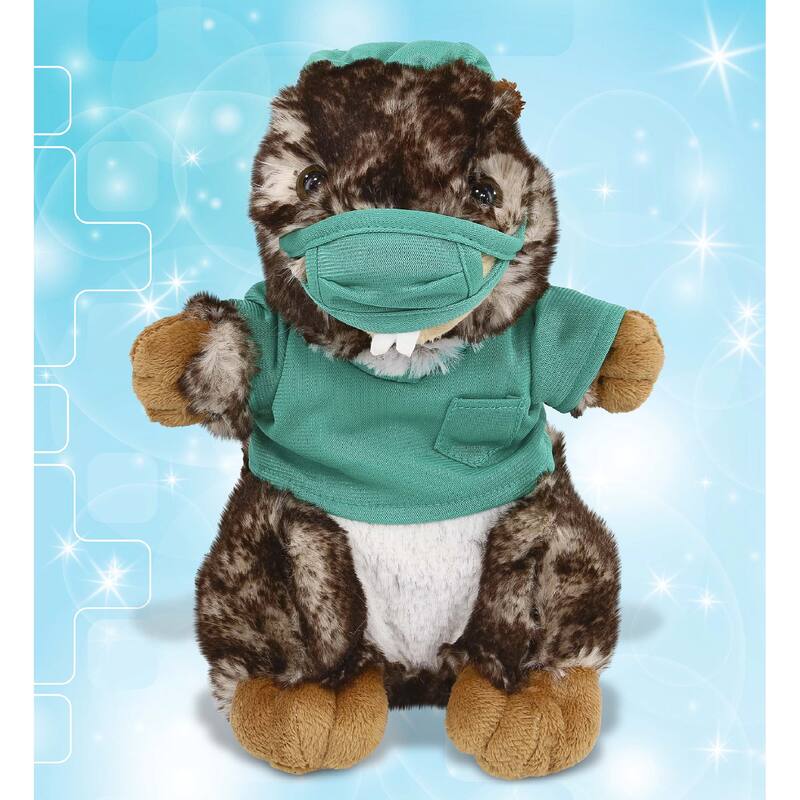DolliBu Standing Marmot Doctor Plush with Cute Scrub Uniform and Cap - 8.5 inches