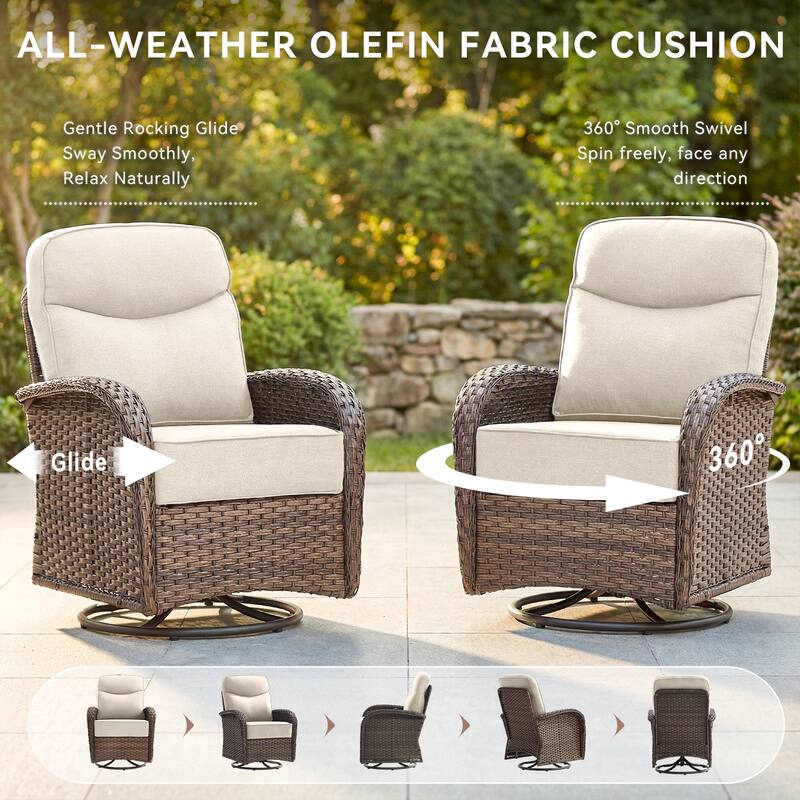 Pocassy Outdoor 10-Piece Swivel Chair Side Table with Ottoman