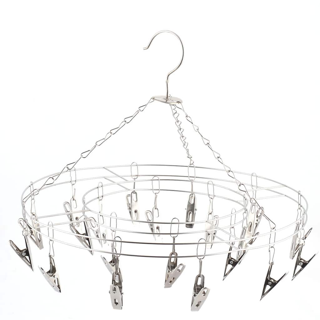 Family Bathroom Stainless Steel 20 Clips Socks Clothes Hanger Rack Silver Tone - Silver Tone