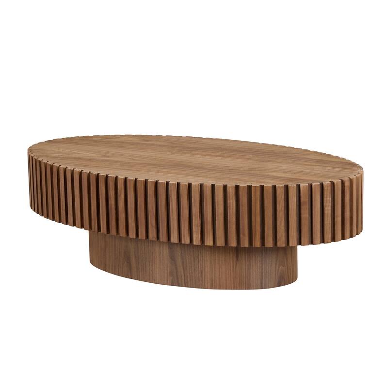 Modern Handcraft Drum Coffee Table Ellipse Coffee Table for Living Room,Oval Small Coffee Table with Sturdy Pedestal