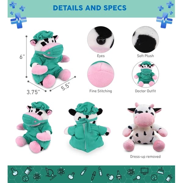 DolliBu Cow Doctor Plush Toy with Cute Scrub Uniform and Cap Outfit - 6 ...