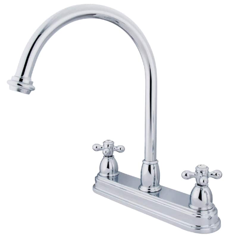Kingston Brass Restoration Centerset Kitchen Faucet with Metal Cross - Polished Chrome