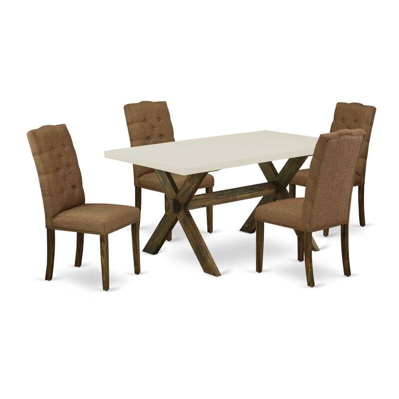 Modern 5-Piece Rectangular Dining Table Set with 4 Upholstered Chairs - 60
