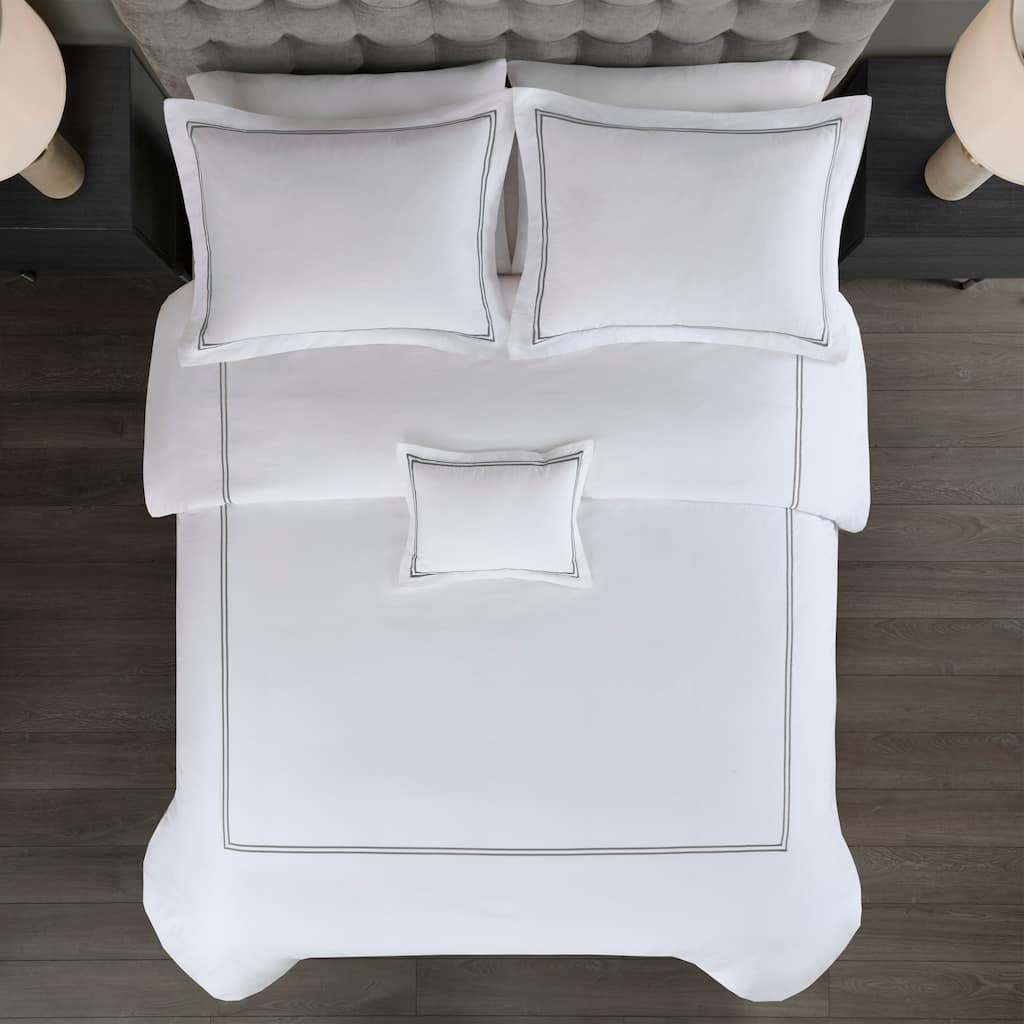 Madison Park Signature 500 Thread Count Luxury Collection 100% Cotton Sateen Embroidered Duvet Cover Set