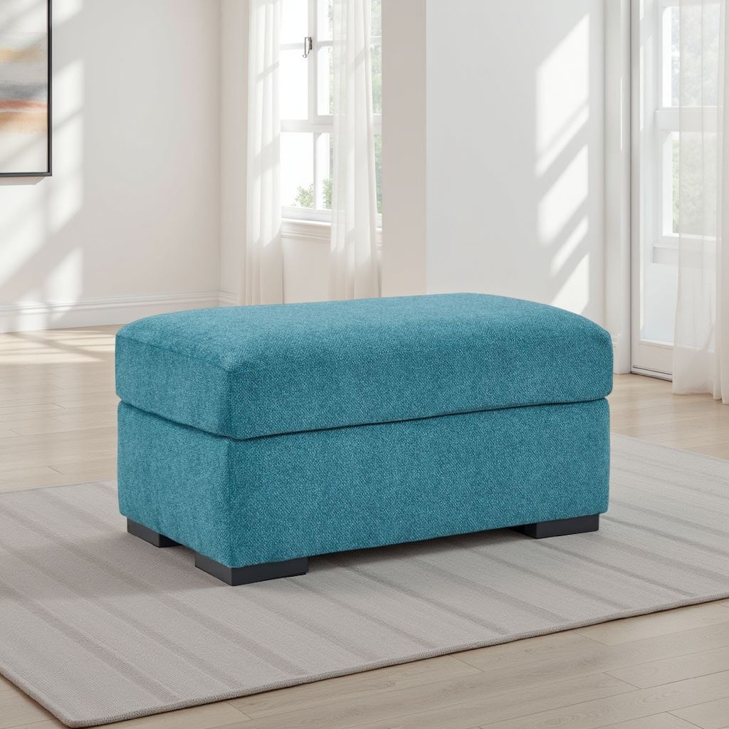 Viena Rectangular Accent Ottoman Bench, Teal Faux Velvet 24x39 Inch