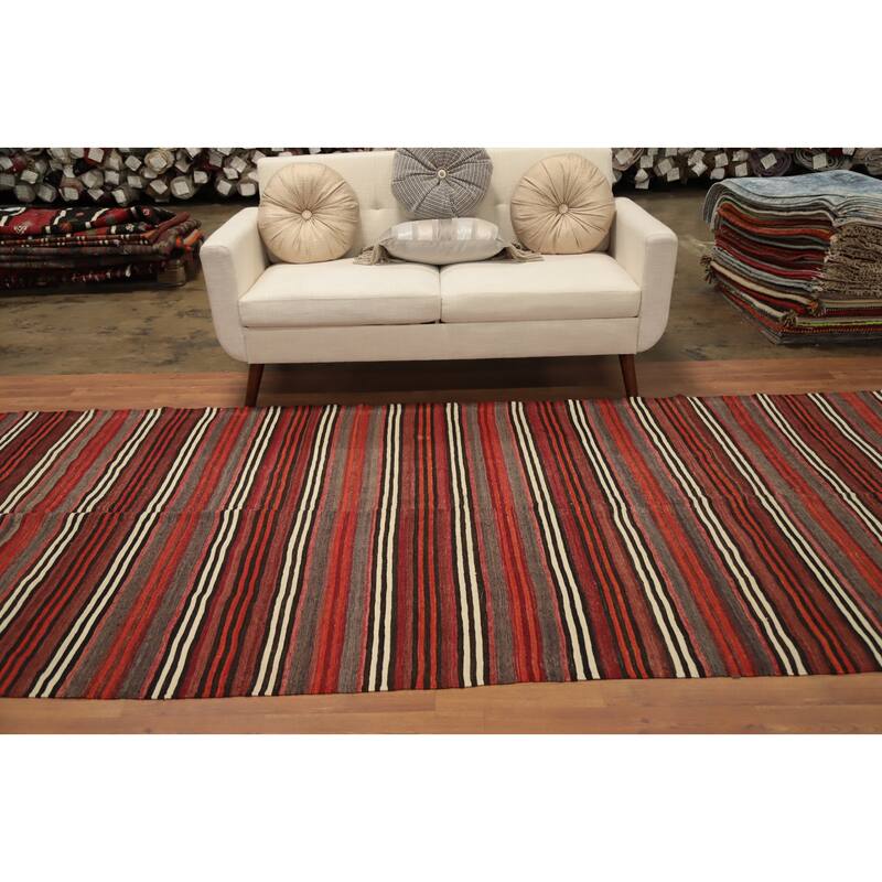 Hand Woven Oriental 100% Wool Carpet Southwestern Geometric Multi-Colored Kilim Area Rug - 10' 10'' X 4' 11''