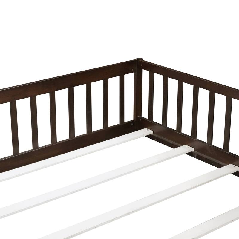 Floor Bed with Fence,Door and Safety Guardrails,Perfect for Kids' Play,Sleep and Development