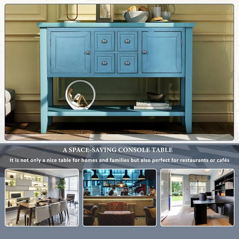 Retro Style Buffet Sideboard Wood Console Table with Bottom Shelf, Easy Assemble, for Living Room, Kitchen, Entryway