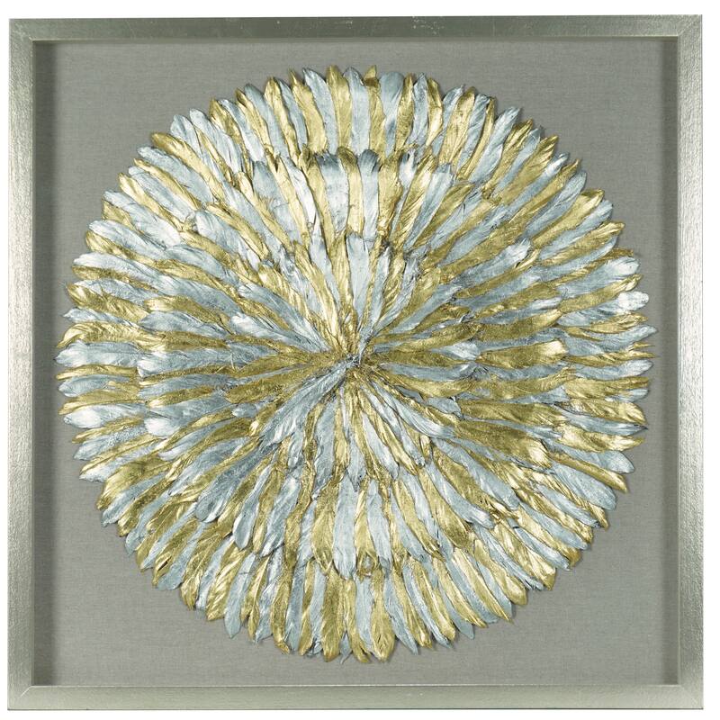 HUJI Gold and Silver Feather Wreath Shadow Box Wall Decor