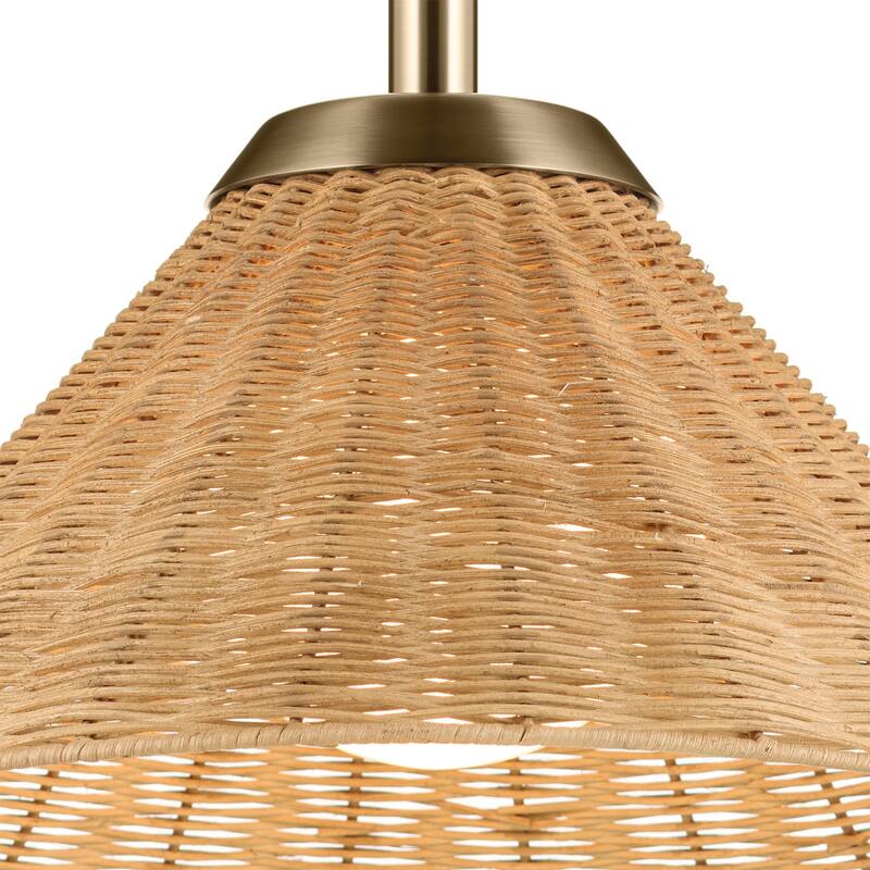 Kichler Lighting Bekah 18 Inch 1 Light Convertible Pendant with Opal Glass and Handwoven Rattan Shade in Champagne Bronze