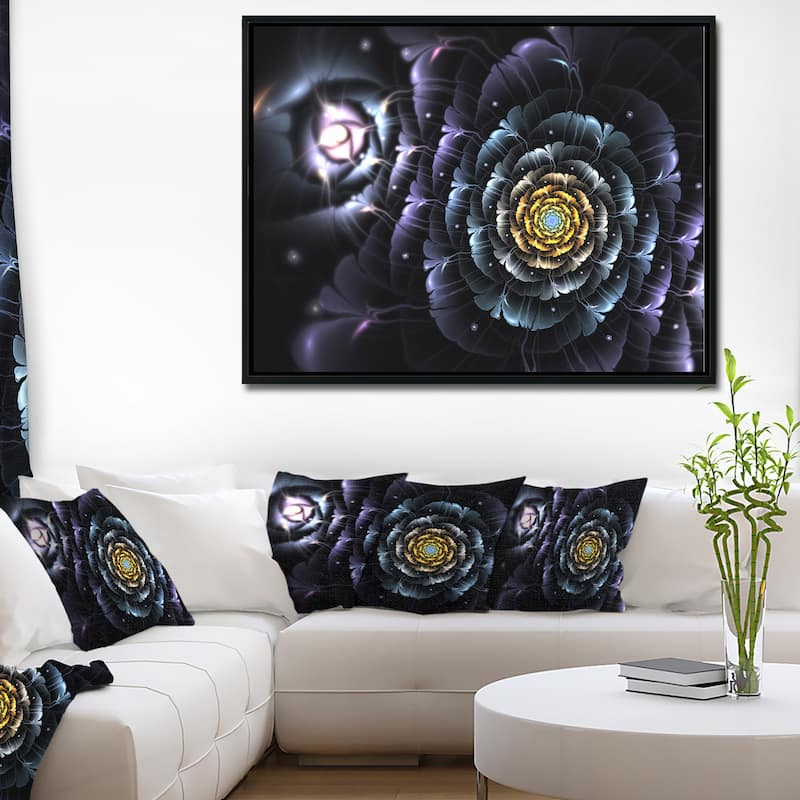 Designart "Dark Blue Fractal Flower in Dark" Floral Framed Canvas Art print