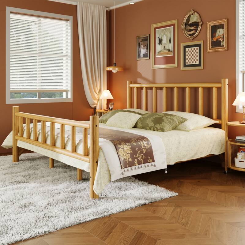 Farmhouse Solid Pine Wood King Bed Frame, Cylinder Construction Bed