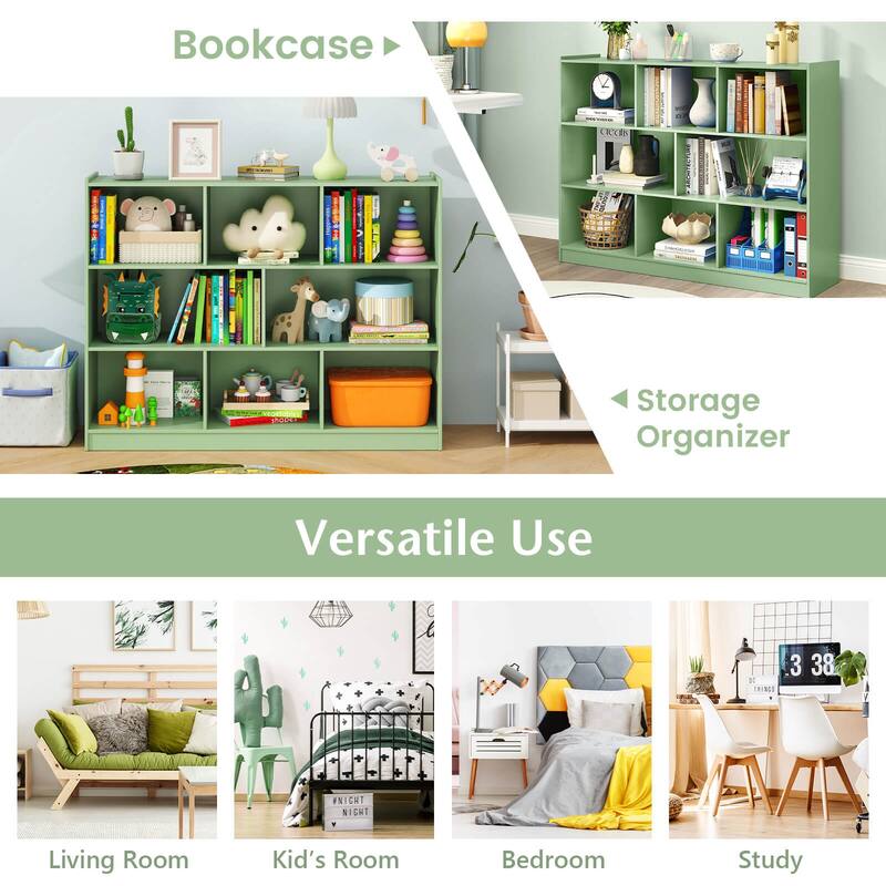 Costway 3-tier Open Bookcase 8-Cube Bookshelf Storage Display Cabinet - 48'' x 12.5'' x 36.5''