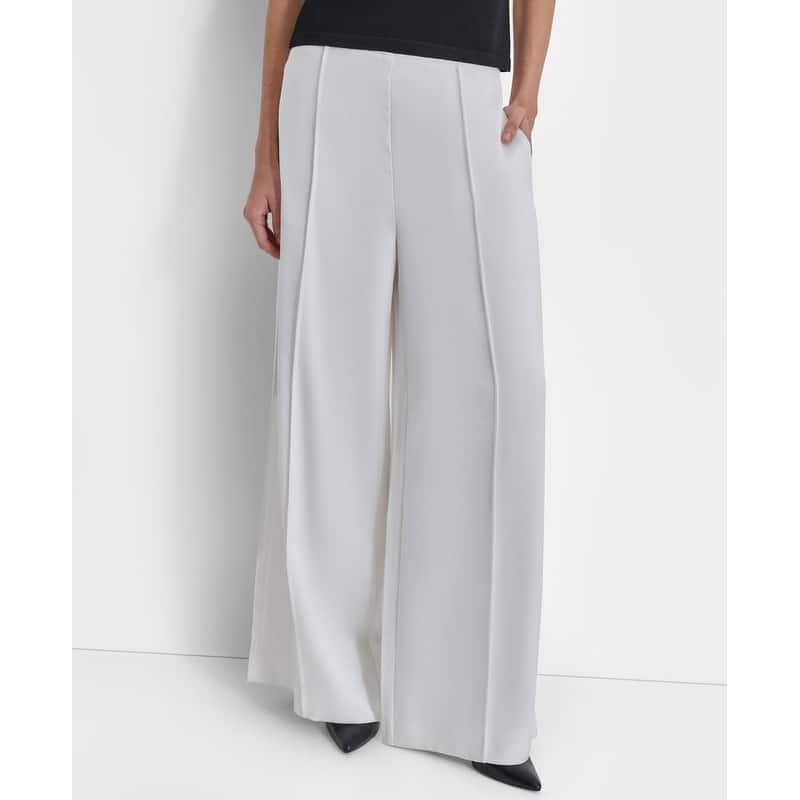 DKNY Wide Leg Pintuck Trousers - Ivory - 0