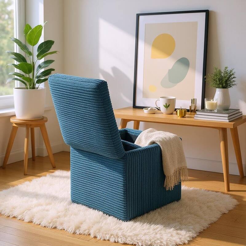 Modern Square Corduroy Ottoman Footrest with Hidden Storage for Living Room or Bedroom