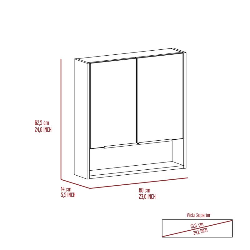 Rectangle Medicine Cabinet with Mirror, Two Doors, 4 Interior Shelves, White Finish, Perfect for Bathroom Storage