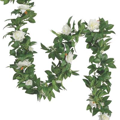 White Rose Faux Floral Garland, Home Decor, 1 Piece