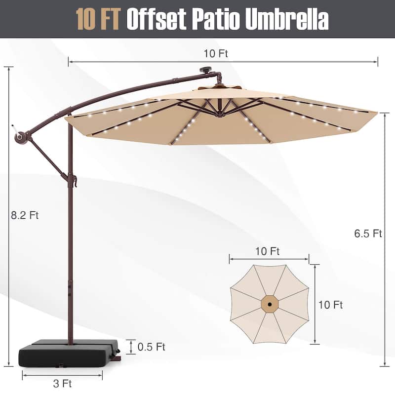 Costway Patio 10FT Hanging Offset Umbrella 32 LED Lights Sand Bag