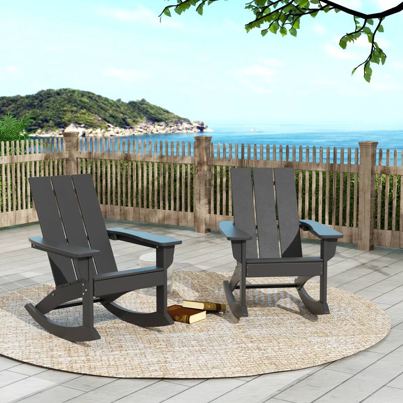 Shoreside Modern Eco-Friendly All Weather Poly Adirondack Rocking Chairs (Set of 2) - Gray