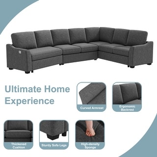 130.5" L-shape Sectional Sleeper Sofa Bed Beige Fabric Couch Set with ...