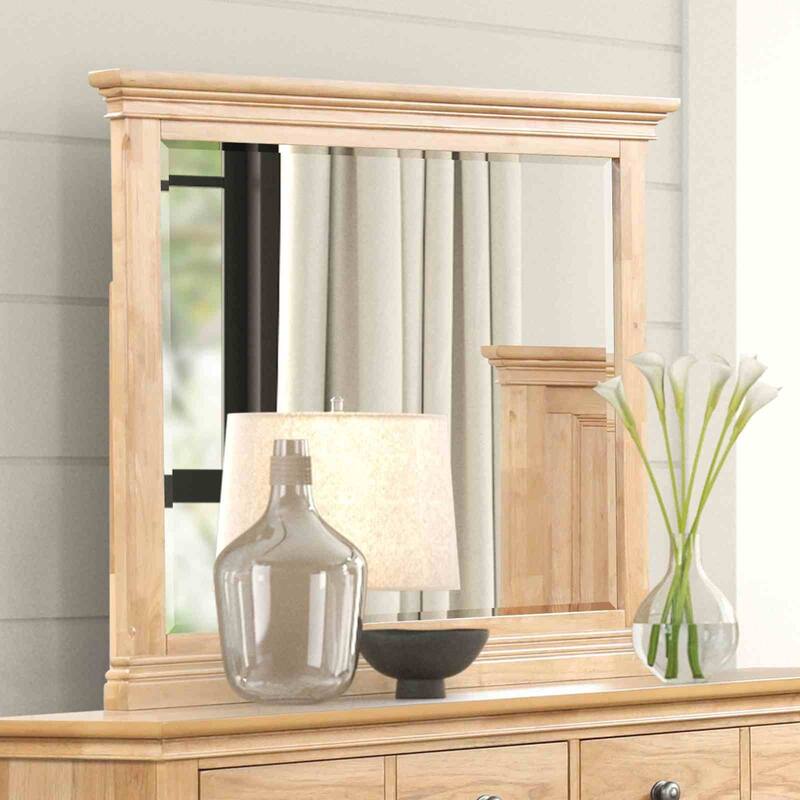 Rustic Farmhouse Natural Oak Finish 4 Piece Bedroom Furniture Set Bed Nightstand Dresser Mirror