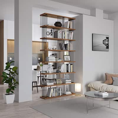 Antique Walnut Color Display Etagere Bookshelves - 100.4" H x 47.24" W x 11.8" D